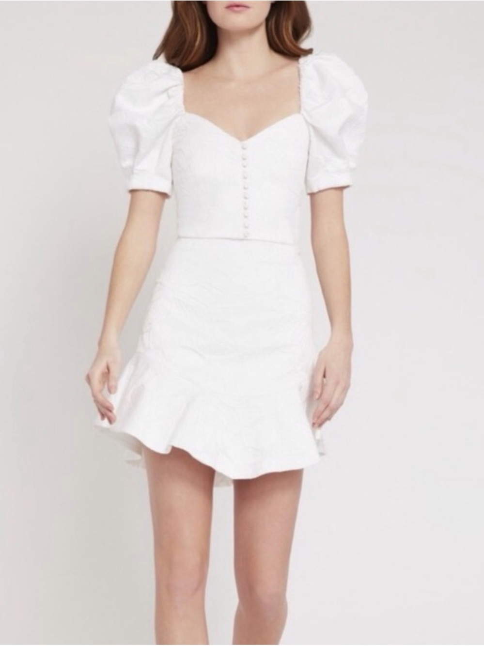 Alice + Olivia White Puff-Sleeve Top AND Skirt SET